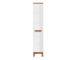 Laundry Unit Tall Slim Bathroom Storage Cabinet Two Door Freestanding Unit White Gloss and Oak - Bali - thumbnail 2