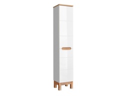 Laundry Unit Tall Slim Bathroom Storage Cabinet Two Door Freestanding Unit White Gloss and Oak - Bali - thumbnail 3
