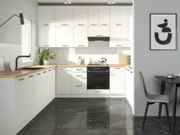 Kitchen Larder Unit Tall Cabinet Pantry 500mm Left Freestanding Cupboard Chalk White Gloss Storage - Junona - thumbnail 3