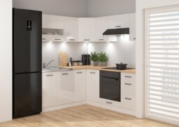 Kitchen Larder Unit Tall Cabinet Pantry 500mm Left Freestanding Cupboard Chalk White Gloss Storage - Junona - thumbnail 2