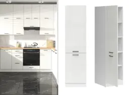 Kitchen Larder Unit Tall Cabinet Pantry 500mm Left Freestanding Cupboard Chalk White Gloss Storage - Junona