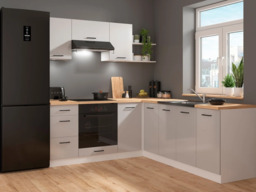 Kitchen Corner Set 9 Cabinets Units Grey Gloss Modern Freestanding Cupboards Complete DIY Fitted Kitchen - Junona - thumbnail 2