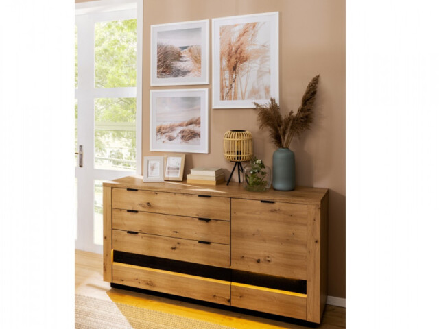 Large Sideboard Living Room Storage Cabinet with Drawers Dresser Artisan Black Oak with LED Lights 161cm - Ostia - image 1