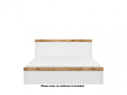 Super King Size Bed Frame White Gloss and Oak High Headboard 180cm Euro Wooden Slats Scandi - Holten - thumbnail 4