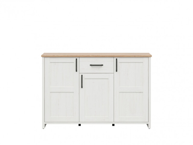 Wide Sideboard Cabinet with Drawers Scandi White Washed Pine and Oak Effect Shabby Chic - Loksa - image 1