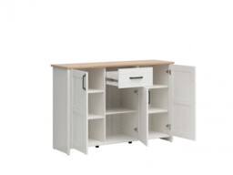 Wide Sideboard Cabinet with Drawers 148cm Soft Closing Scandi White Washed Pine and Oak Effect Shabby Chic - Loksa - thumbnail 3