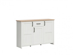 Wide Sideboard Cabinet with Drawers 148cm Soft Closing Scandi White Washed Pine and Oak Effect Shabby Chic - Loksa - thumbnail 2