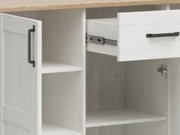 Wide Sideboard Cabinet with Drawers 148cm Soft Closing Scandi White Washed Pine and Oak Effect Shabby Chic - Loksa - thumbnail 4