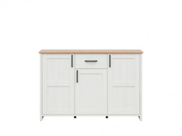 Wide Sideboard Cabinet with Drawers 148cm Soft Closing Scandi White Washed Pine and Oak Effect Shabby Chic - Loksa - thumbnail 1