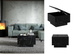 Marble Coffee Table with Storage Black Marble Effect Lift Up Square Top Small Side Table - Moon - thumbnail 1