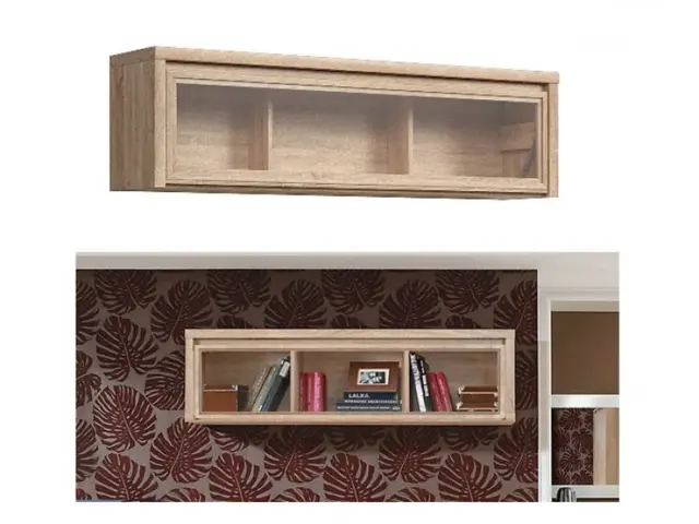 Modern Wall Glass Cabinet Display Unit Storage Shelf Sonoma Oak - Kaspian - image 1