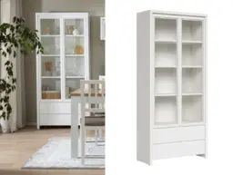 White Display Cabinet Glass Doors Modern Wide Tall Buffet 2 Handleless Drawers Scandi Living Room Cabinet - Kaspian