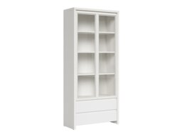 White Display Cabinet Glass Doors Modern Wide Tall Buffet 2 Handleless Drawers Scandi Living Room Cabinet - Kaspian - thumbnail 4