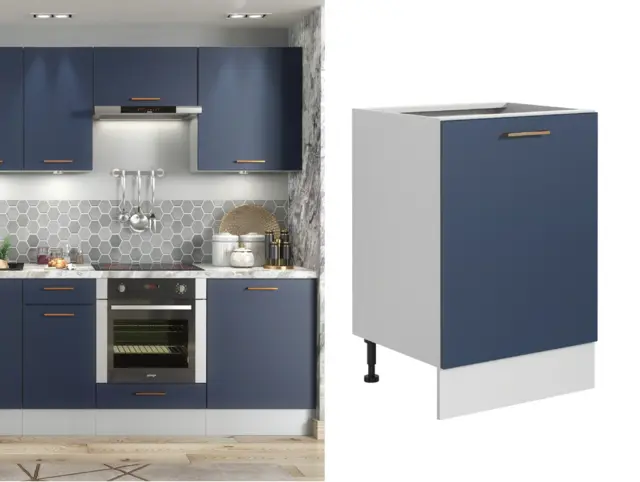 600mm Kitchen Base Unit Midnight Blue Cupboard Dark Navy Slab Door Cabinet - Nora - image 1