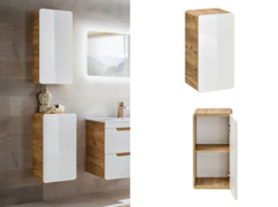 Wall Hung Bathroom Cabinet Modern White Gloss and Oak Storage 1 Door Unit - Aruba