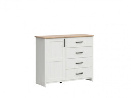 Sideboard Cabinet Small Storage Unit with Drawers Scandi 120 cm White Washed Pine and Oak Effect - Loksa - thumbnail 3