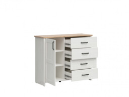 Sideboard Cabinet Small Storage Unit with Drawers Scandi 120 cm White Washed Pine and Oak Effect - Loksa - thumbnail 4
