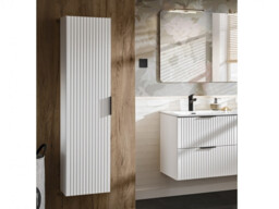 Bathroom Furniture Set 600mm Vanity Unit with Tall Cabinet Tallboy White Ribbed Modern Wall Floating - Adel - thumbnail 2