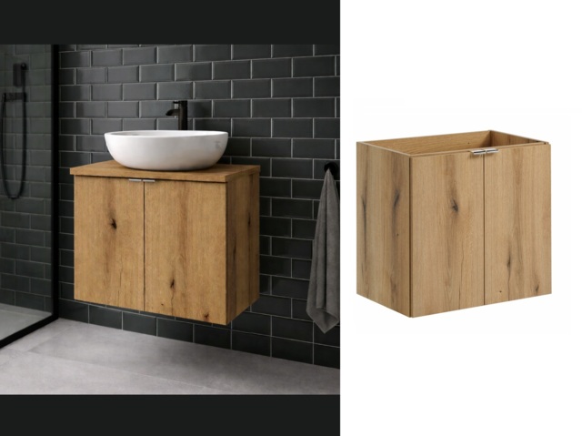 Bathroom Vanity Unit 600mm Wall Mounted Floating 2 Door Narrow Slim Sink Cabinet Oak - Nova - image 1