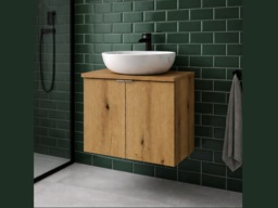 Bathroom Vanity Unit 600mm Wall Mounted Floating 2 Door Narrow Slim Sink Cabinet Oak - Nova - thumbnail 2