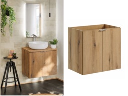 Bathroom Vanity Unit 600mm Wall Mounted Floating 2 Door Narrow Slim Sink Cabinet Oak - Nova - thumbnail 4