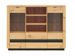 Glass Display Sideboard Cabinet 2 Doors 2 Drawers Artisan Oak / Burnt Board Effect Storage Unit with LEDs - Ostia - thumbnail 3