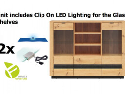 Glass Display Sideboard Cabinet 2 Doors 2 Drawers Artisan Oak / Burnt Board Effect Storage Unit with LEDs - Ostia - thumbnail 2