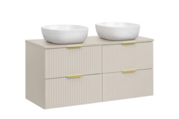 Double Vanity Unit with Basin Fluted Beige Floating Wall Hung Bathroom Sink Cabinet 1200mm Countertop - Adel - thumbnail 4