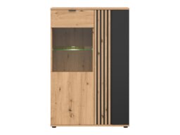 Living Room Furniture Set TV Cabinet Wall Shelf 2 Glass Display Units Ribbed Black and Oak with Slats – Vabres - thumbnail 3