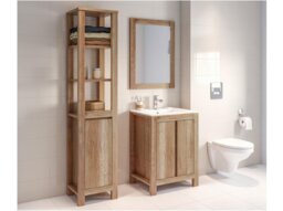 Freestanding 600mm Vanity Bathroom Cabinet with Ceramic Sink and Wall Mirror Furniture Set Oak Finish - Classic Oak - thumbnail 2
