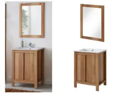 Freestanding 600mm Vanity Bathroom Cabinet with Ceramic Sink and Wall Mirror Furniture Set Oak Finish - Classic Oak