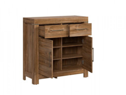 Compact Cabinet Square Modern Sideboard 2 Door 2 Drawer Shelf Storage Unit Medium Oak Effect - Gent - thumbnail 3
