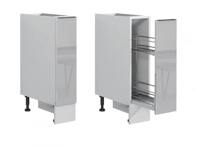 Kitchen Unit Pull Out Storage Basket Freestanding 200mm Cabinet Light Grey Gloss Base Cupboard - Star - image 1