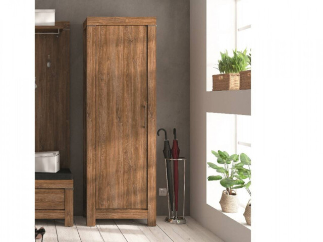 Modern Tall Slim Wardrobe Narrow 1 Door Tallboy Storage Shelf Cabinet Medium Oak Effect Unit - Gent - image 1