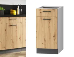 Kitchen Cabinet with Drawer 400mm Unit Base Cupboard 40cm Storage Dark Grey and Oak Effect - Clara