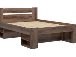 Double Storage Bed Frame with Shelves in Dark Oak Effect with Euro 140cm Wooden Slats - Nepo - thumbnail 3