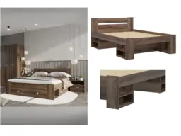 Double Storage Bed Frame with Shelves in Dark Oak Effect with Euro 140cm Wooden Slats - Nepo - thumbnail 1