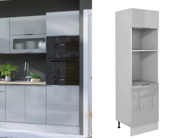 Oven and Microwave Housing Unit Tall 600mm Kitchen Cabinet for Eye Level Single Oven Light Grey Gloss - Star - image 1