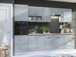 Oven and Microwave Housing Unit Tall 600mm Kitchen Cabinet for Eye Level Single Oven Light Grey Gloss - Star - thumbnail 2