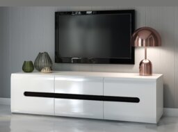 White Gloss TV Unit Wide Cabinet Entertainment Stand 150cm Media Unit with Drawers and Multi Insert - Azteca Trio - thumbnail 2