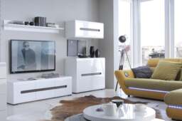 White Gloss TV Unit Wide Cabinet Entertainment Stand 150cm Media Unit with Drawers and Multi Insert - Azteca Trio - thumbnail 3