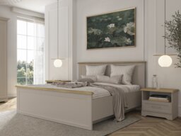 King Size Bedframe Bedside Cabinets Bedroom Set Euro 160cm Solid Wood Slats Cashmere Beige and Mauvelle Oak - Anga