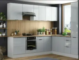Corner Cabinet Kitchen Cupboard Base Unit Light Grey Gloss Straight Line Corner Storage L R - Star - thumbnail 2