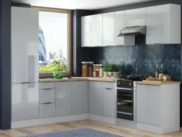 Corner Cabinet Kitchen Cupboard Base Unit Light Grey Gloss Straight Line Corner Storage L R - Star - thumbnail 3