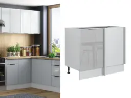 Corner Cabinet Kitchen Cupboard Base Unit Light Grey Gloss Straight Line Corner Storage L R - Star - thumbnail 1