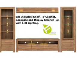 Modern Living Room Furniture Set 4 Piece Farmhouse Style with LED Lights Oak Effect - Gent - thumbnail 4