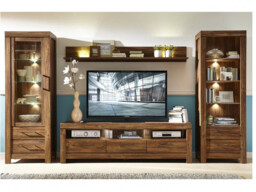 Modern Living Room Furniture Set 4 Piece Farmhouse Style with LED Lights Oak Effect - Gent