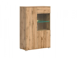 REDIRECTED Modern Oak Effect Wide Glass Fronted Display Cabinet Storage 2 Door Unit with LED Light - Zele