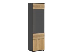 Living Room Furniture Set Modern Storage Display Units TV Cabinet Wall Shelf Black and Oak Printed Slat Effect Luen - thumbnail 4