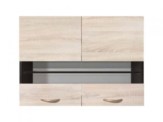 800mm Kitchen Wall Cabinet 2 Glass Doors 80cm Cupboard Dark Wood Wenge/Oak Effect Junona - image 1
